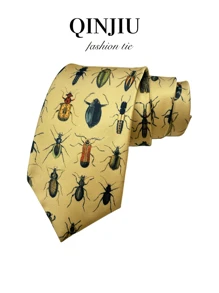 1 件时尚昆虫印花清晰逼真纹理丝绸休闲领带，个性化时尚设计，学校 - 彩色 - 查看 2
