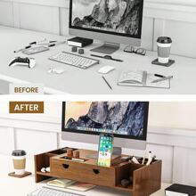 Soporte De Monitor De Escritorio De Madera Con Cajón 2 Capa - Marrón - Ver 5