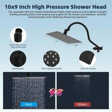 All Metal 10'' Dual Filtered Rainfall Shower Head Combo, High Pressure Handheld Shower Head With 12'' Adjustable Curved Extension Arm, 20 Stage Shower Filter, 10-Spray, 71'' Hose - 10 Inch-Vuông-Đen Mờ - Xem 6
