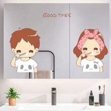 1 pieza Adhesivo de pared con gráfico de figura de dibujos animados, Decalque de pared de PVC moderno para baño, Adhesivos, Decalque de pared, Decalque de vinilo para decoración del hogar, Artículos de decoración de primavera para renovar su hogar, Pegatinas de decoración de festivales Regalos de cumpleaños y graduación
