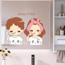 1 pieza Adhesivo de pared con gráfico de figura de dibujos animados, Decalque de pared de PVC moderno para baño, Adhesivos, Decalque de pared, Decalque de vinilo para decoración del hogar, Artículos de decoración de primavera para renovar su hogar, Pegatinas de decoración de festivales Regalos de cumpleaños y graduación