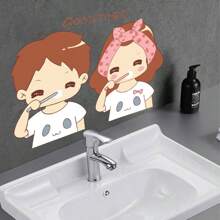 1 pieza Adhesivo de pared con gráfico de figura de dibujos animados, Decalque de pared de PVC moderno para baño, Adhesivos, Decalque de pared, Decalque de vinilo para decoración del hogar, Artículos de decoración de primavera para renovar su hogar, Pegatinas de decoración de festivales Regalos de cumpleaños y graduación
