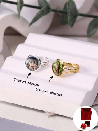 Anillo personalizable, simple y exquisito, con gemas del tiempo y opción para fotos personalizadas. Adecuado para uso diario, se puede usar como pulsera o collar para familias con mascotas adorables o entre padres e hijos. Glamour de Año Nuevo