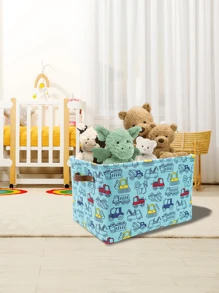 1pc Cartoon Car Foldable Fabric Storage Basket - Durable With PU Leather Handles - Ideal For Toys, Towels, Books & Home Organization - Multicolor - View 13