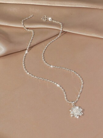 1 ชิ้น สร้อยคอดอกลิลี่ประดับเพชรคริสตัลสีเงินอลังการ