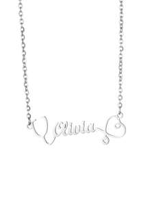 Personalized Women Stethoscope Necklace Customized Heart Name Necklace Couples Pendant Classic Stainless Steel Heart And Stethoscope Doctor Theme Necklace Medical Electrocardiogram Neck Chain Nameplate Jewelry Suitable For Hospital Discharge And Holidays Gift Valentines - Silver - View 11
