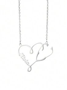 Personalized Women Stethoscope Necklace Customized Heart Name Necklace Couples Pendant Classic Stainless Steel Heart And Stethoscope Doctor Theme Necklace Medical Electrocardiogram Neck Chain Nameplate Jewelry Suitable For Hospital Discharge And Holidays Gift Valentines - Silver - View 5