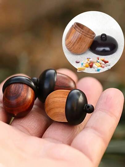 1pc Pinecone & Acorn Pendant With Ebony, Red Sandalwood, Huali Wood & Hazel Nut Screw DIY Jewelry Making Findings For Keychains, Car Hanging Decor, Backpack Ornaments, Ornaments. A Scaling Wooden Pill Case For Travel. A Miniature & Detachable Pinecone Pendant Made Of Charismatic Wood With Ebony Acorn.,Home Decor ,Room Decor,Wall Decor Gifts Birthday Graduation
