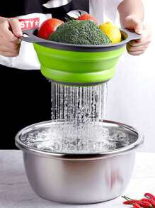 1pc Foldable Round Plastic Strainer Basket For Kitchen Vegetable And Fruit Washing, With Drainage Holes - Multicolor - View 1