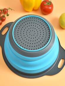 1pc Foldable Round Plastic Strainer Basket For Kitchen Vegetable And Fruit Washing, With Drainage Holes - Multicolor - View 5