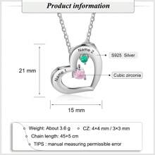 Personalize Necklace 925 Sterling Sliver Jewelry Heart Pendant Custom Name ,Tow Birthstones,Mother's Day Gift For Her - Silver - View 5
