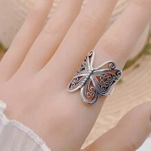 復古雕刻蝴蝶風格女戒指，豪華款式珠寶，訂婚、週年紀念、派對、生日禮物 - 蝴蝶型 - 查看 6