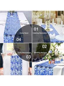 1pc-28*300cm DIY New Style Sparkling Glitter Metal Foil Thin Mesh Roll Table Runner, Party Table Runner, Party Decoration, Tabletop Decoration, Table Cloth - Blue - View 3