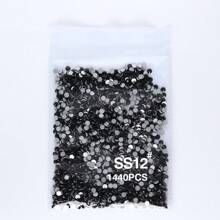 1440顆不同大小(ss3-ss30)黑色圓形底平玻璃鑲嵌物,銀色底座 - 黑色 - 查看 24