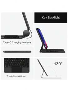 Book Keyboard Cover Compatible With Galaxy Tab S9 FE+ Plus S8+ S7 FE Plus S9+ S8+12.4 Inch S9 FE 10.9 S8 S7 11 Inch Tablet Keyboards Case Magnetic Backlight TrackPad Black - Black - English - View 4