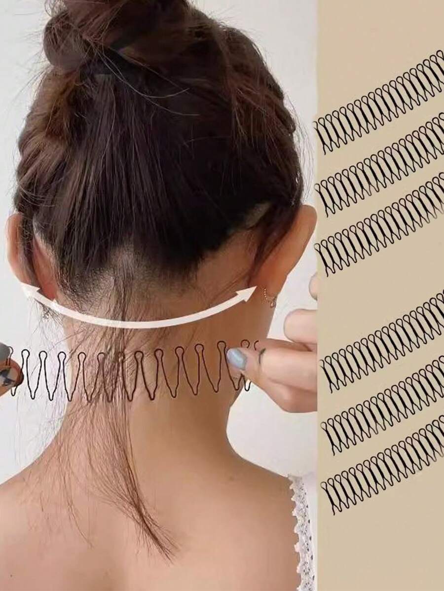 6pcs/Set Women's Black Alloy Hair Side Comb Pins For Daily Use - Perfect Solution For Flyaways And Unruly Hair - Simple And Invisible Styling Tool For Securely Putting Your Hair Up Or Back - Suitable For Everyday Hairstyles, Hair Accessories, Head Accessories