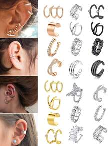 6-16 Piezas De Orejeras De Acero Inoxidable Sin Perforación, Clip En Aretes De Envoltura De Cartílago Helix, Anillo Falso De Nariz Ajustable Para Hombres Y Mujeres - Multicolor - Ver 1