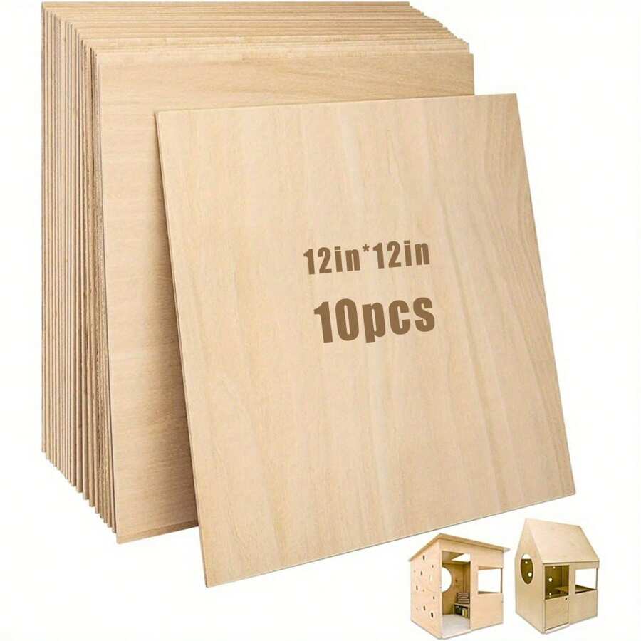 10pcs/5pcs/1pc Blank Wood Chips 2mm Plywood, 12 X 12 Inch Wood Crafts, Laser Cutting, Engraving, DIY Art, Painting, Smooth Surface - Unfinished Square Planks For Laser Cutting, Wood Burning, Building Models, Dyeing