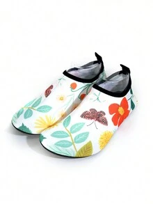 女士白色沙灘鞋，具有防滑和透氣的印花柔軟鞋底和輕便的室內瑜伽運動鞋，適用於女性健身。白色水襪，具有防滑鞋底，適用於赤足潛水。 - 彩色 - 查看 3