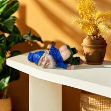 1pcDrunk Gnome Statue Outdoor Decoration, Fun Knome Sculpture Yard Decoration Lawn Patio Gnome Decoration, Perfect For Housewarming, Valentine's Day, Weird Garden Gifts - Blue - View 3