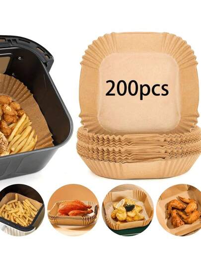 50/100/200 pezzi, rettangolare carta assorbente per friggitrice ad aria (6.3in/8in), pentole di carta per friggitrice ad aria, ciotole di carta, teglie da forno, accessori da forno, attrezzi da cucina, accessori da cucina