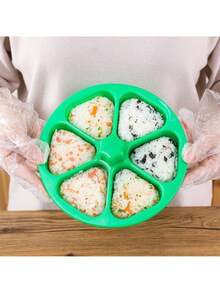 1pc Triangle Rice And Vegetable Roll Bento Box Japanese Sushi Grinding Tool, Six In One, Making Seaweed Steamed Rice Making Tool, Mold Box - Green - View 2