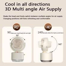 一臺1800mAh電容量的桌面霧扇，三檔調速，霧化加濕，多場景使用，便攜式擺頭霧噴風扇 - 米色 - 查看 8