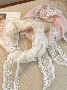 2件装女士白色和粉色复古花卉蕾丝三角围巾发带，时尚百搭的花朵发带，适合日常外出、派对、化妆和服装配饰。粉色配饰情人节发带头巾发带吸汗带，秋冬季女士发饰，适合度假装扮，女士头巾柔软头巾 - 彩色 - 查看 5