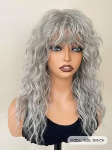 Gray Wig With Bangs,Natural Messy Medium Length Curly Hair, High-Quality Synthetic Wig, Suitable For Daily Gatherings And Halloween Wigs