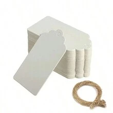 100 Cái/gói Trắng/Đen/Màu Nâu Giấy Kraft Thẻ Quà Tặng Thẻ Trống Treo Thẻ Thẻ Nhãn + 20 M Dây Xe Màu Vàng 5*3Cm - trắng - Xem 2