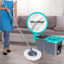 Mop And Bucket With Wringer Set, Spin Mop And Bucket System For Floor Cleaning,Wet Dry Mop With Spin Bucket With Stainless Steel Handle, 3 Microfiber Mop Pads