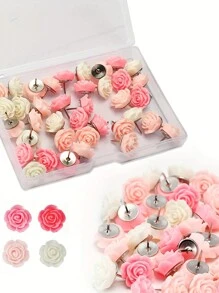 20 件渐变色玫瑰花图钉，适用于装饰软木板，创意花卉图案图钉，礼盒装 - 彩色 - 查看 3