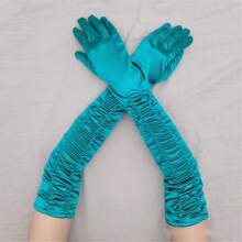 Lange, einfarbige, mehrfarbige, zerknitterte, seidenweiche Zeremonialhandschuhe aus Satin für Damen, tanzbühnengeeignet, elastisch, retrostil, für Oper, Halloween, Weihnachten - plissierte Handschuhe - Übersicht 20
