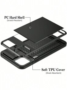 1 pièce Coque de téléphone en TPU+PC noire avec fente coulissante, étui antichute compatible avec iPhone11/iPhone 7p/8p/iPhone X/XS/XS Max/iPhone12, pour hommes