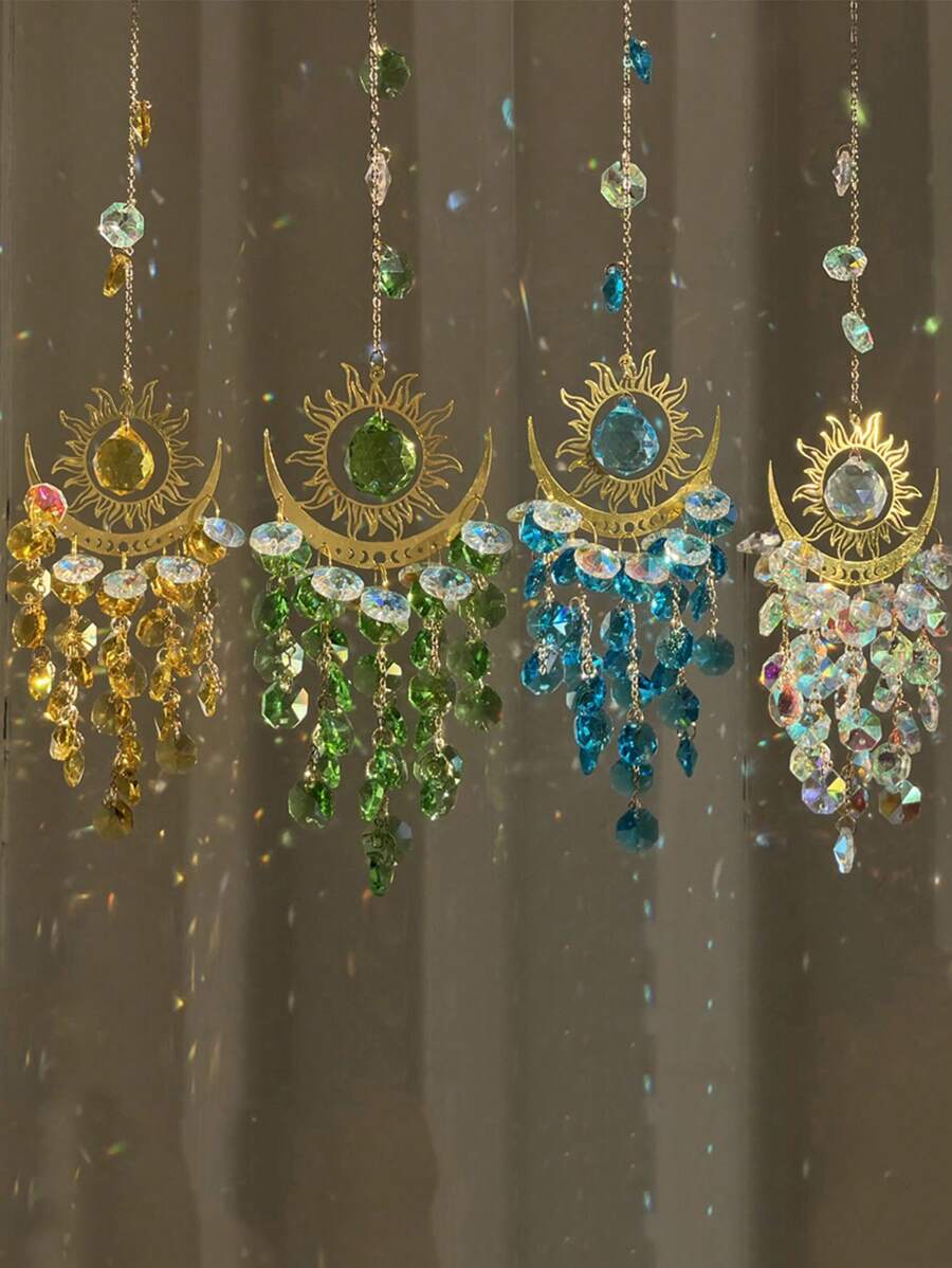 1pc Outdoor Garden Light-Catching Decoration Flame Moon Sun Crystal Sun Catcher Wind Chime Outdoor Furniture Hanging Ornament Home Decoration