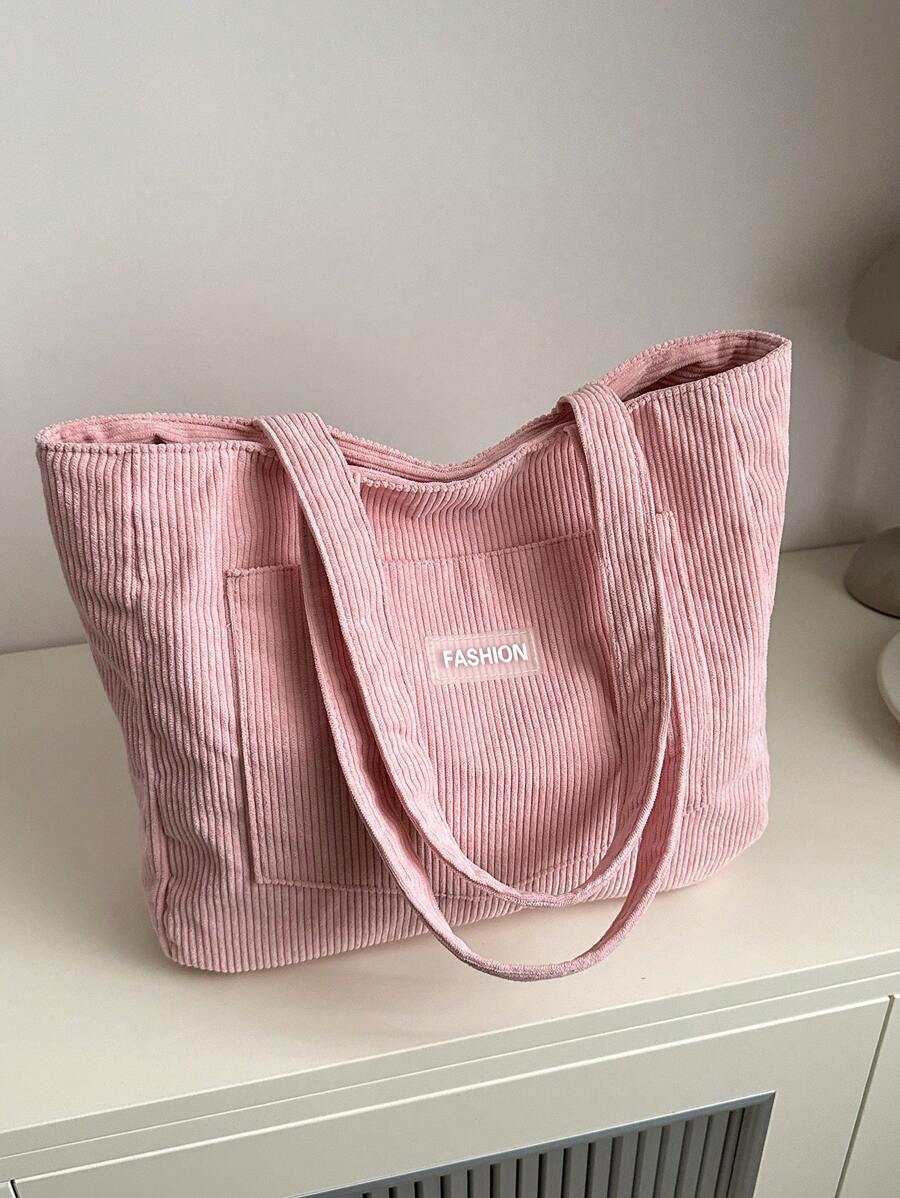 Torba typu tote z kordu o dużej pojemności, w jednolitym kolorze, prosta, dla studentów, z wieloma przegródkami, idealna na plażę, do szkoły, do pracy i do codziennego użytku