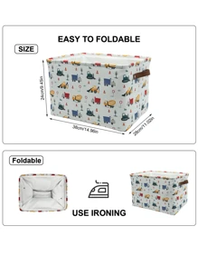 1pc Cartoon Car Foldable Fabric Storage Basket - Durable With PU Leather Handles - Ideal For Toys, Towels, Books & Home Organization - Multicolor - View 3