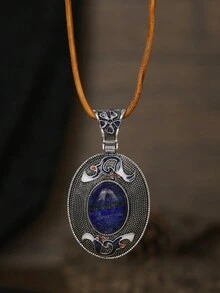 1入組/天然石圓形海灘防水手工製作皮繩復古波西米亞風吊墜項鍊，生日母親節珠寶禮物 - 項鍊 - 查看 8