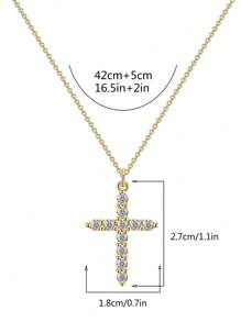 1 pièce Collier avec croix en or incrustée de zircone cubiques en acier inoxydable classique