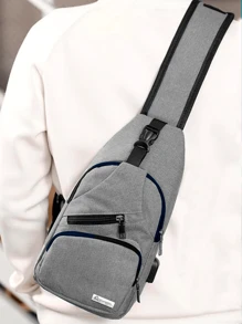 Mochila Cruzada Bluelander: Impermeable, Antirrobo y con Carga USB - Gris - Ver 1