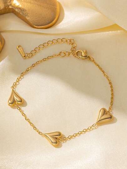 1pc Retro Summer Gold Stainless Steel Heart Bracelet, Suitable For Beach, Daily, And Matching Jewelry, Mother's Day Gift, USA, No Gift Box Valentines