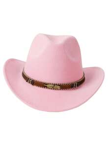 1pc Unisex Fashionable Cowboy Hat Embellished With Leather Band And Gold Leaf Decoration, Lady Gift Hat For Outdoor Activities; Rolled Edge Fedora Hat For Men & Women, Jazz Hat, Large-Brimmed Gift Hat For Sun Protection - Multicolor - View 8