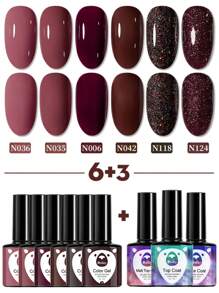 XEIJAYI 1 件套,閃光凝膠指甲油套裝適合初學者,帶紫外線 6 色尖凝膠指甲油,帶頂部、啞光頂部和底漆持久全季入門套裝美甲沙龍家用美容禮品套裝女士禮物 - 彩色 - 查看 4