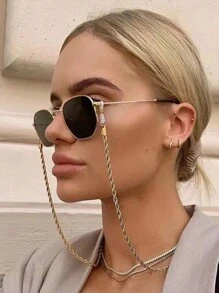 1 pièce Vintage Classic Collier Cordon Chaîne Torsadée en Métal avec Fermoir Silicone Anti-Dérapant Sangle de Lunettes, Chaîne de Lunettes de Soleil à la Mode pour Femmes