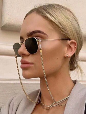 1 st guld oval ihålig glasögonkedja, moderiktig glasögonhängande kedja för kvinnor, kreativ solglasögonrem
