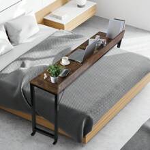 TLSUNNY 70.8'' Overbed Table With Wheels For Queen/Full Size Bed, Mobile Bed Desk, Standing Workstation Laptop Cart, Over Bed Table, Metal Frame - Rustic Brown - View 4