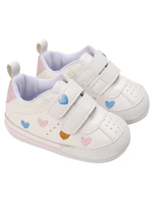 Zapatos blancos para bebé con corazón bordado, zapatos planos para niñas bebé, suela suave de PU, antideslizante, para primeros pasos de recién nacido, zapatillas para exteriores de bebé, primavera y otoño - Blanco - Ver 2
