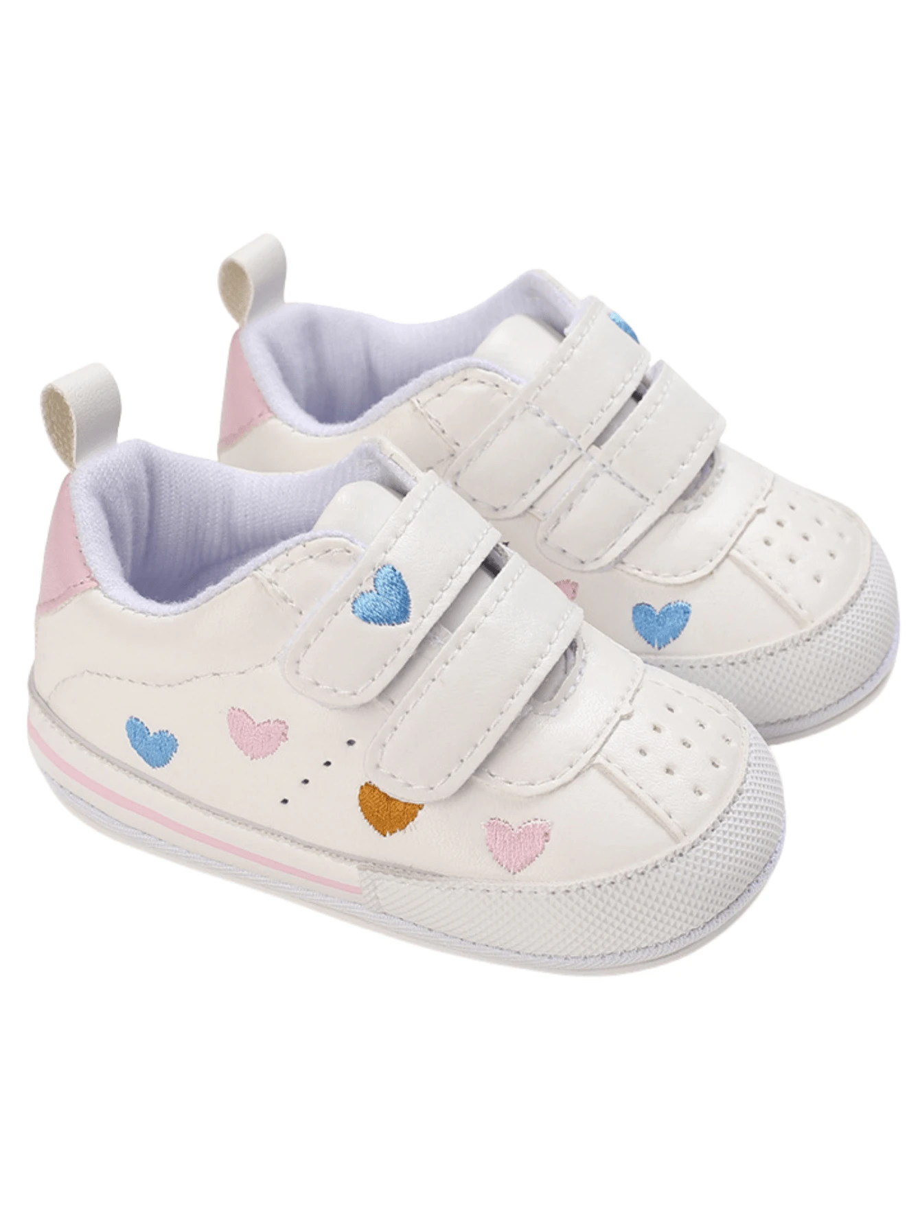 Zapatos blancos para bebé con corazón bordado, zapatos planos para niñas bebé, suela suave de PU, antideslizante, para primeros pasos de recién nacido, zapatillas para exteriores de bebé, primavera y otoño