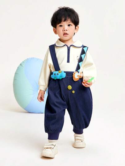 mini bala Quần yếm Jeans Young Boy 2024 Mùa Xuân Mới