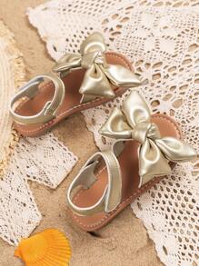 一雙女孩蝴蝶結公主涼鞋，夏季沙灘百搭休閒款 - 玫瑰金 - 查看 4